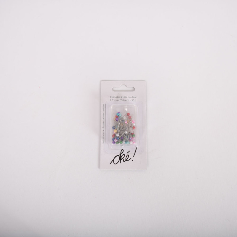 SACHET DE 6 / EPINGLES A TETE COULEUR 30 MM. 50 PCS.